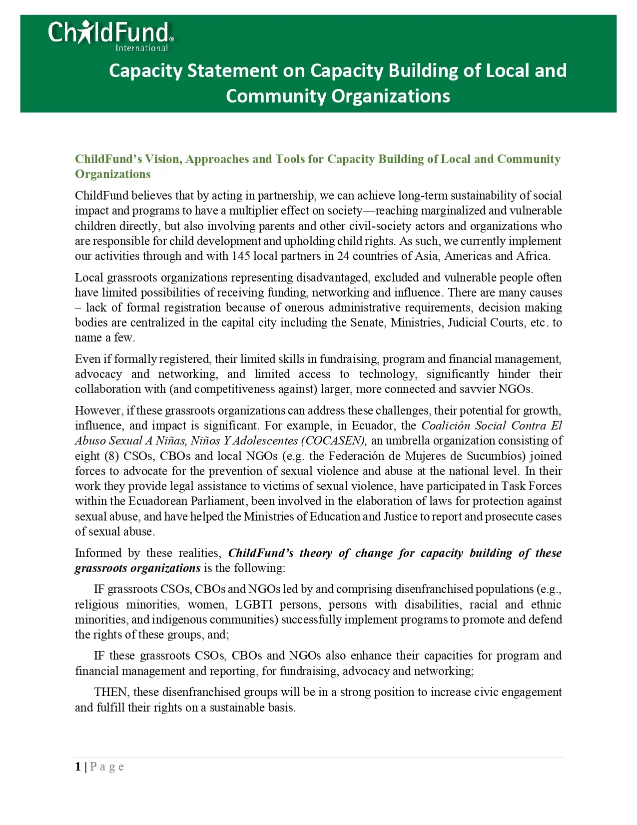 Aperçu du programme ChildFund de renforcement des capacités des organisations locales et communautaires