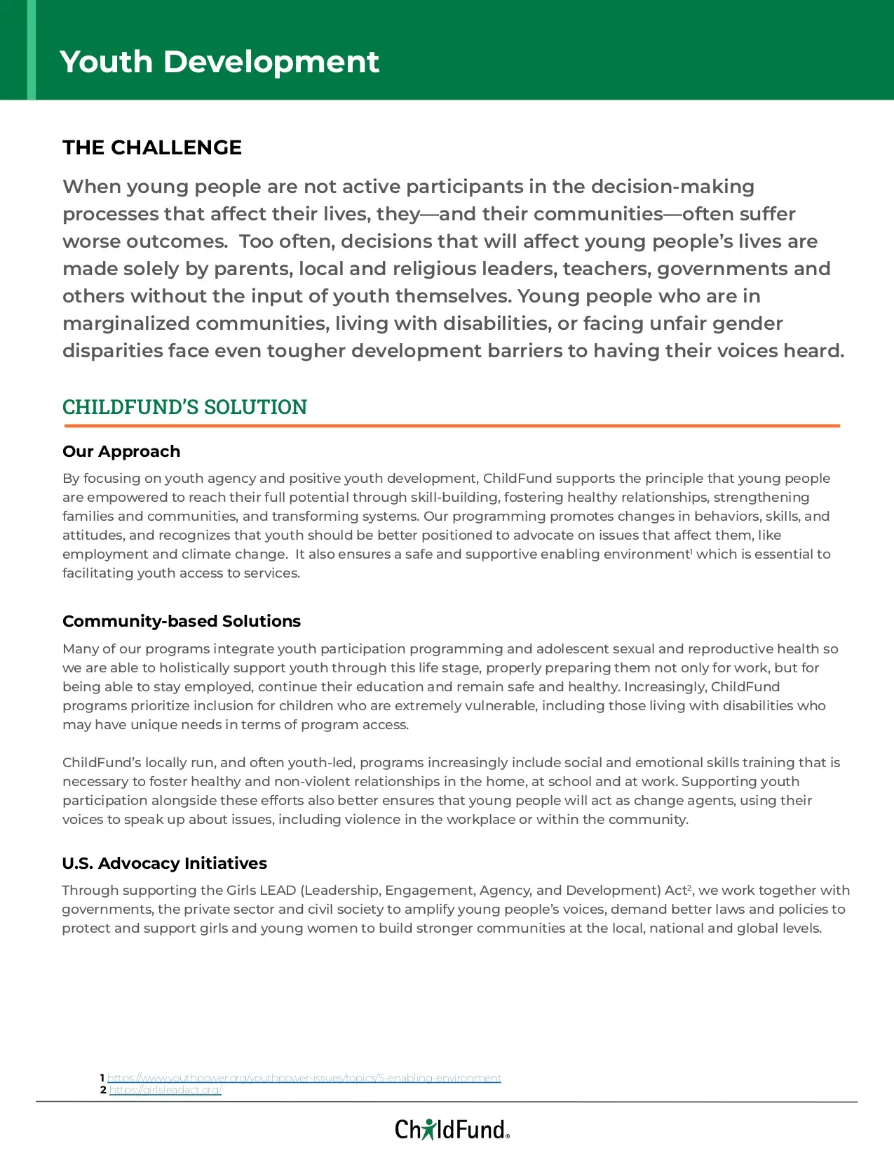 Aperçu du programme de développement de la jeunesse de ChildFund