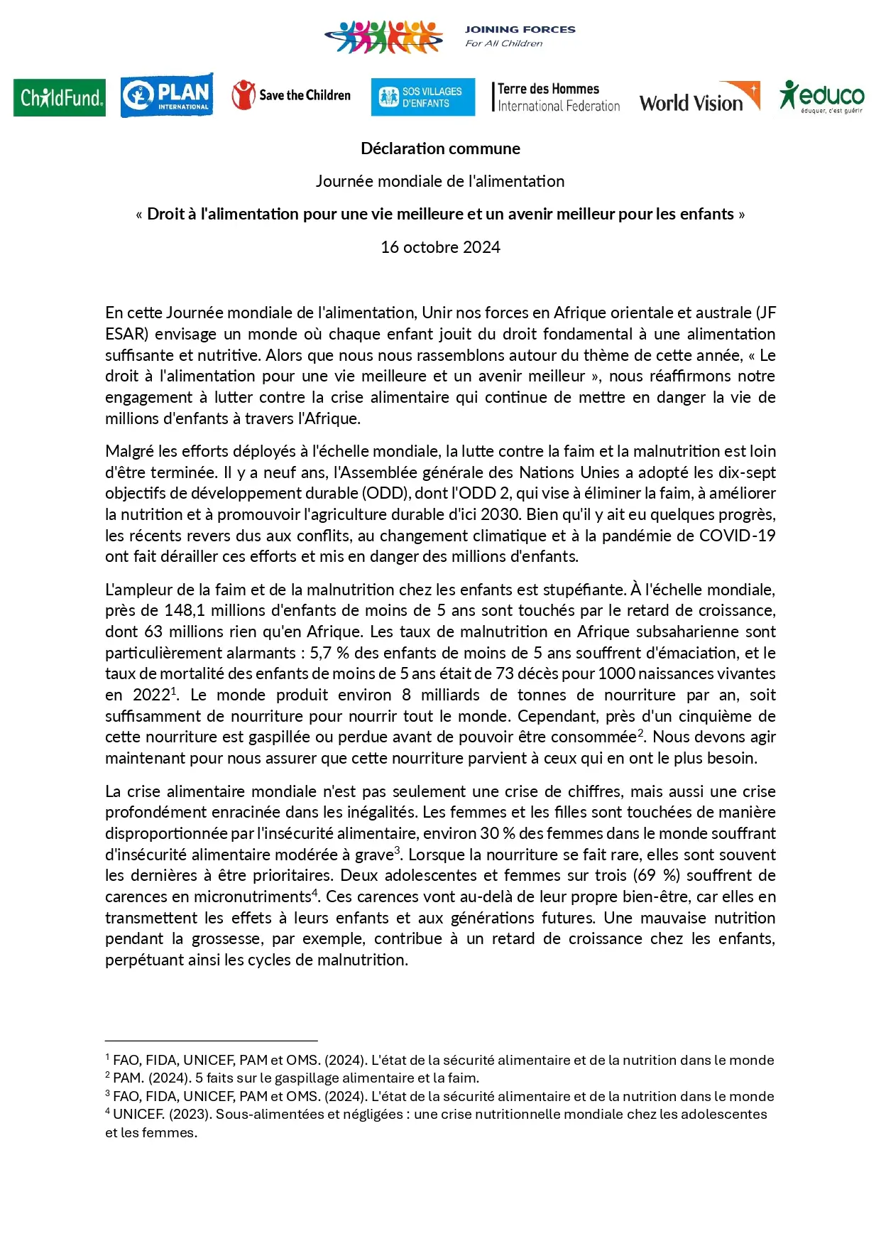 Droit à l&rsquo;alimentation pour une vie meilleure et un avenir meilleur pour les enfants
